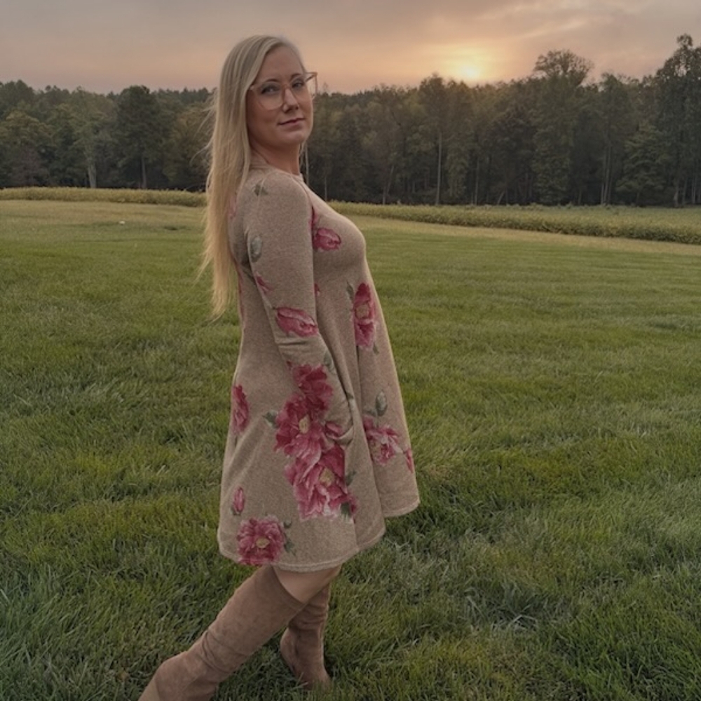 True Love Taupe & French Rose Floral Print Long Sleeve Dress